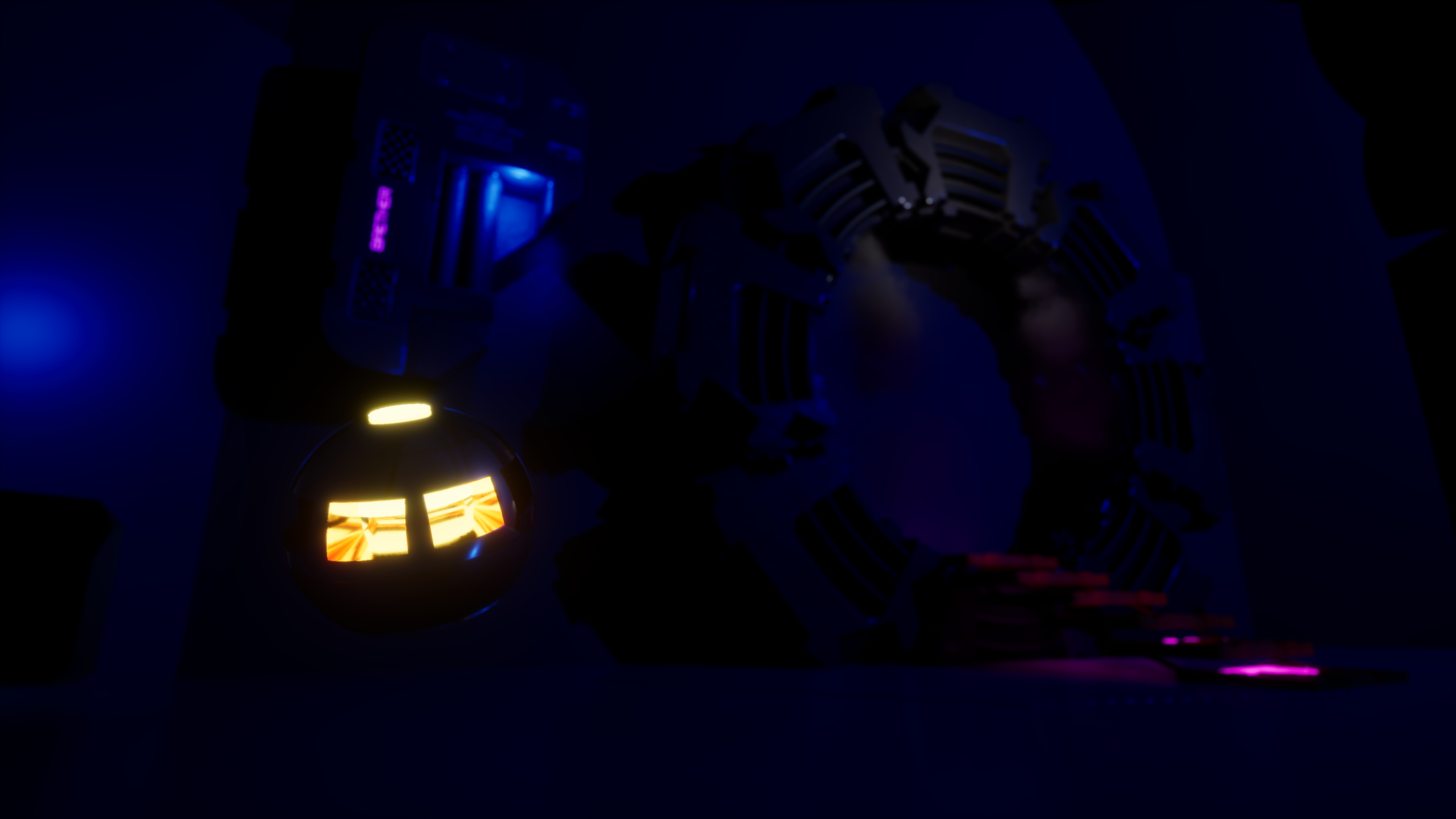 The Baether Veil Portal — a glowing orb suspended before the dark machine that pierces the Veil