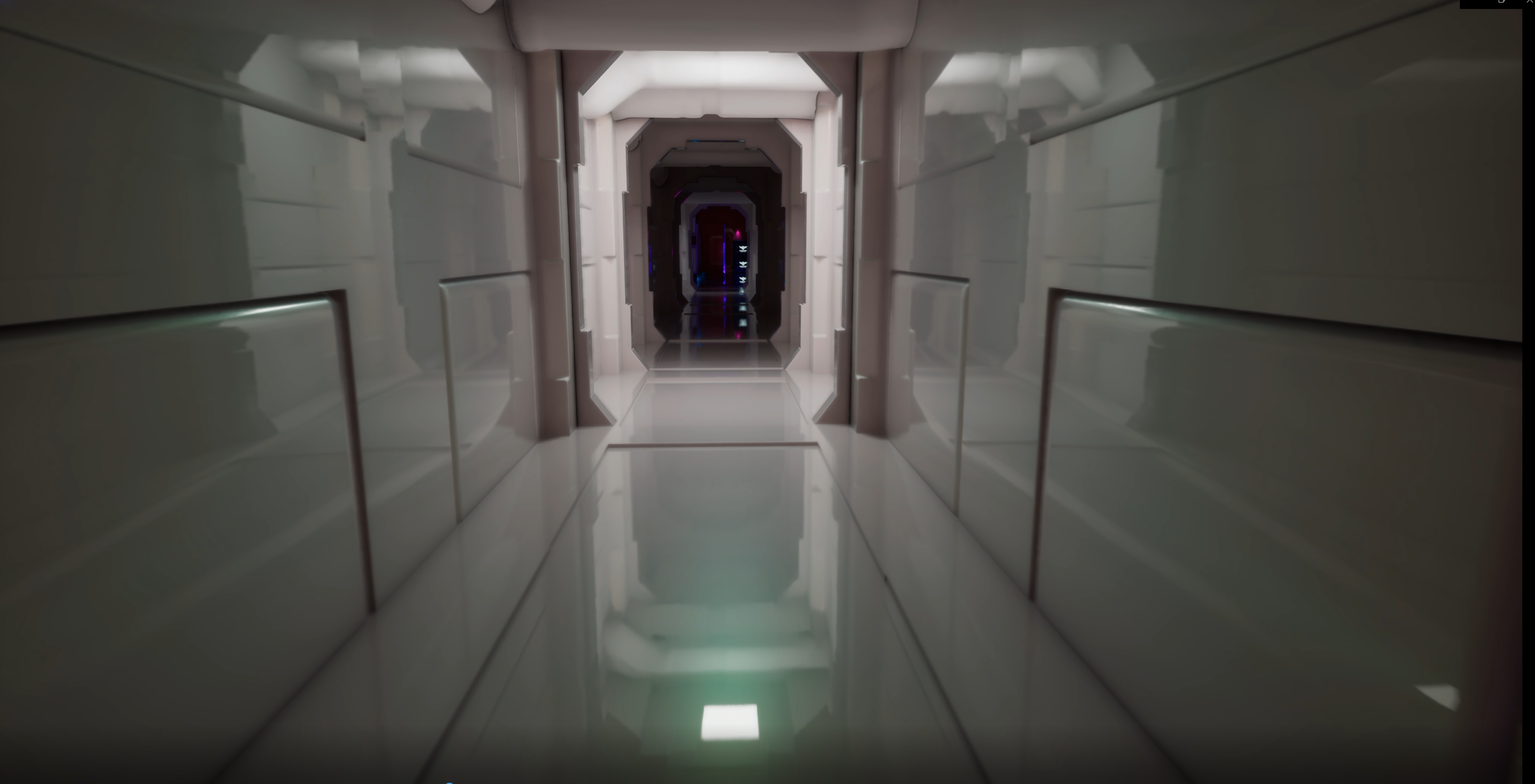 Illuminated corridor inside Baether Facility