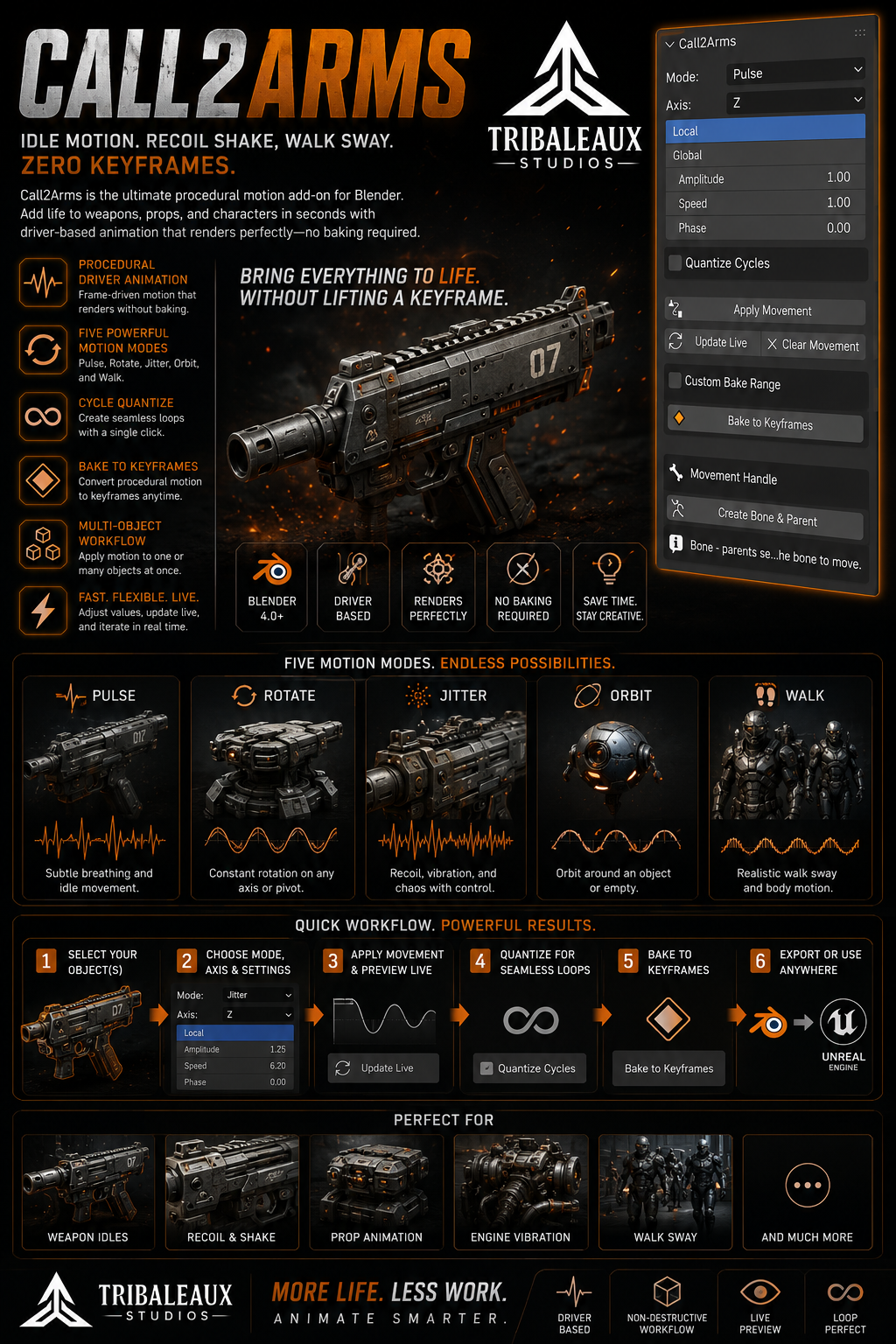 Call2Arms — procedural motion add-on overview and interface