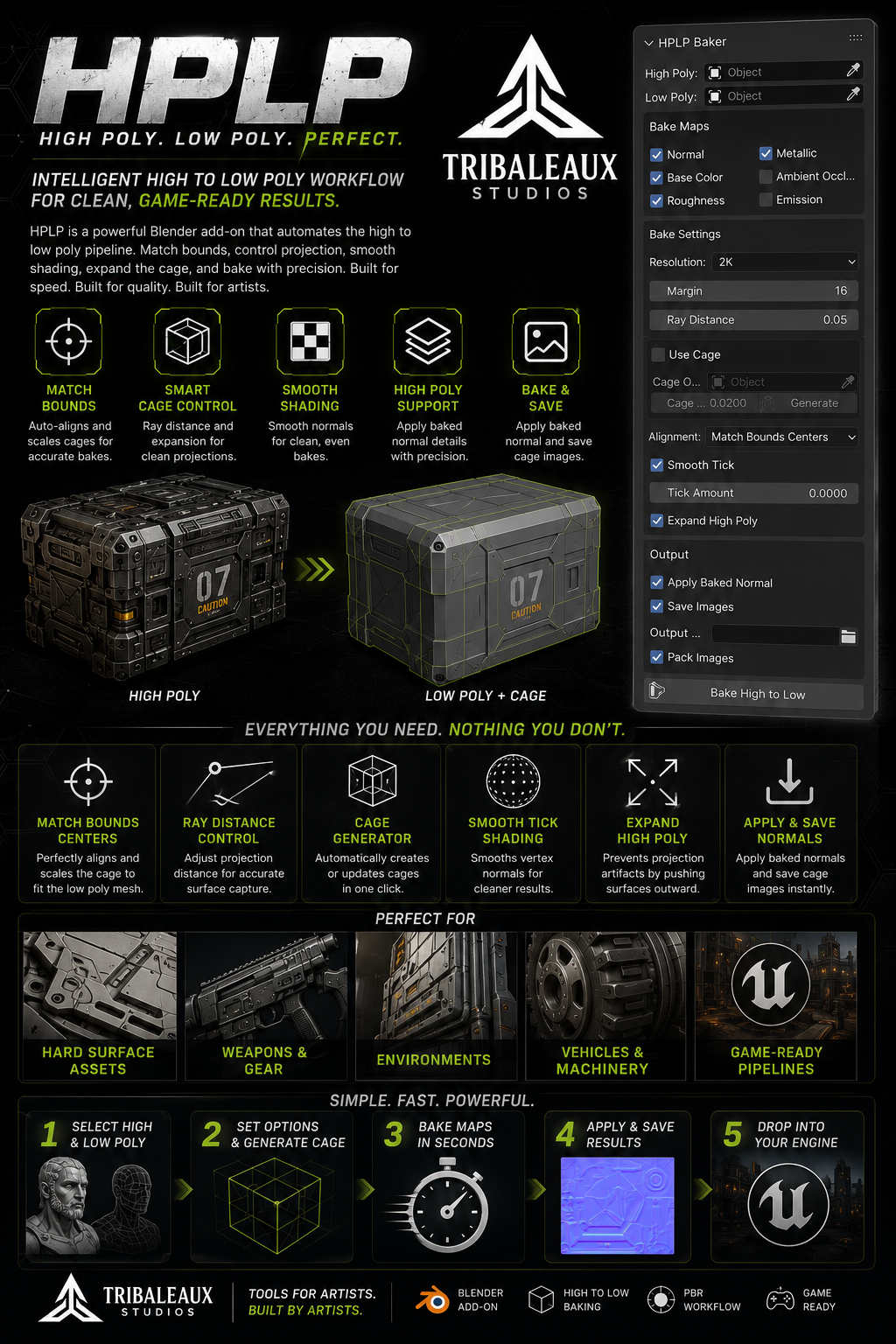 HPLP Baker — high to low poly baking add-on overview and interface