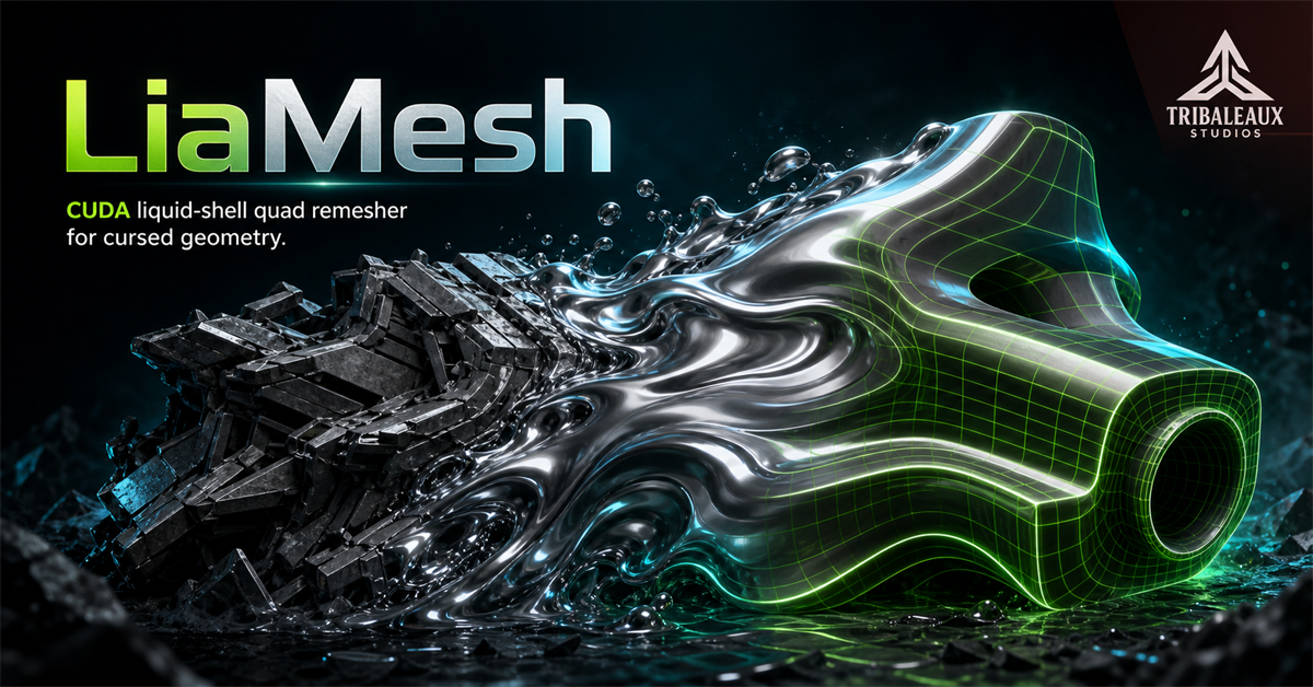 LiaMesh — cursed geometry melting into a clean quad-wrapped shell